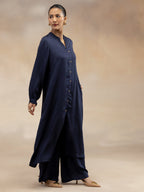 Women Navy Modal Button-Down Kurta Set