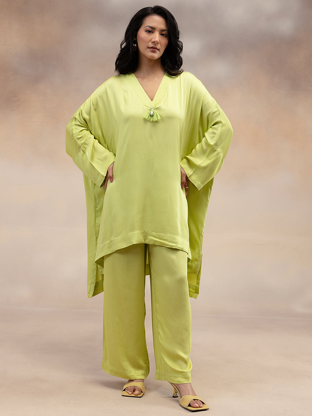 Women Lime Green Kaftan-Style Kurta