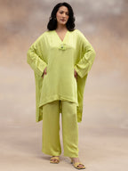 Women Lime Green Kaftan-Style Kurta & Palazzos Co-ord Set