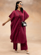 Women Magenta Cotton Dobby Kaftan