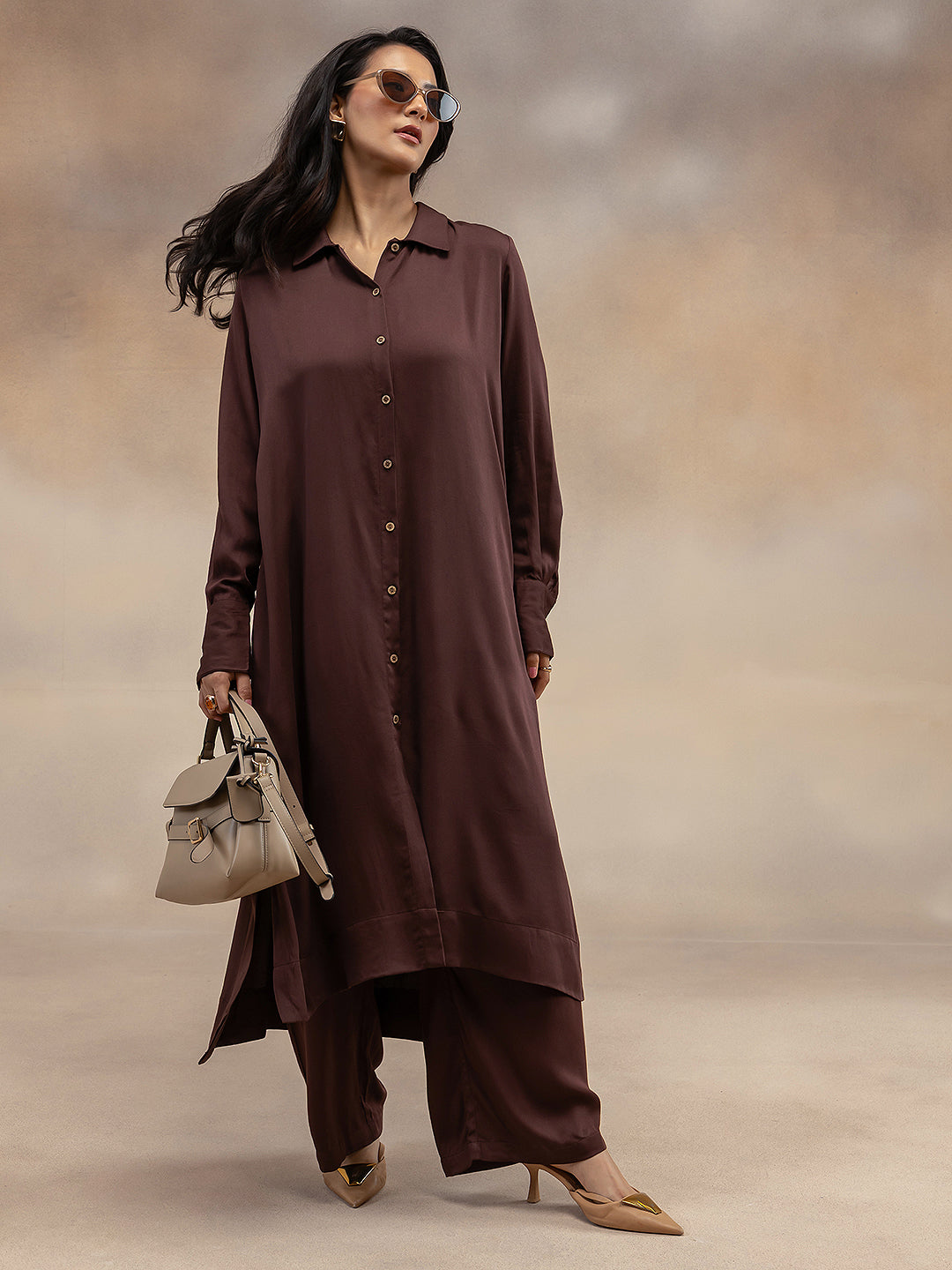 Women Brown Modal Shirt-Style Kurta