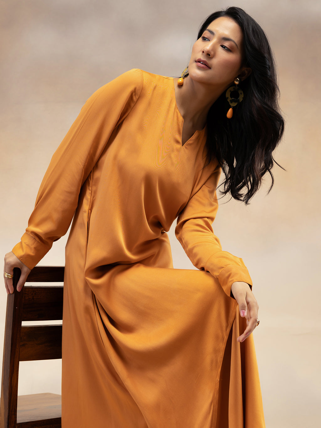 Women Rust Solid Modal Layered Maxi Dress