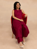 Women Magenta Pink Cotton Slub Straight Kurta Set