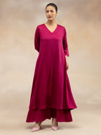 Women Magenta Pink Solid  Modal Layered Maxi Dress