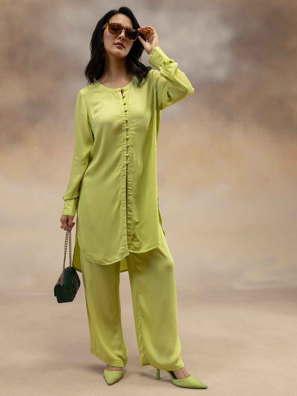 Women Lime Green Kurta Co-Ord Set