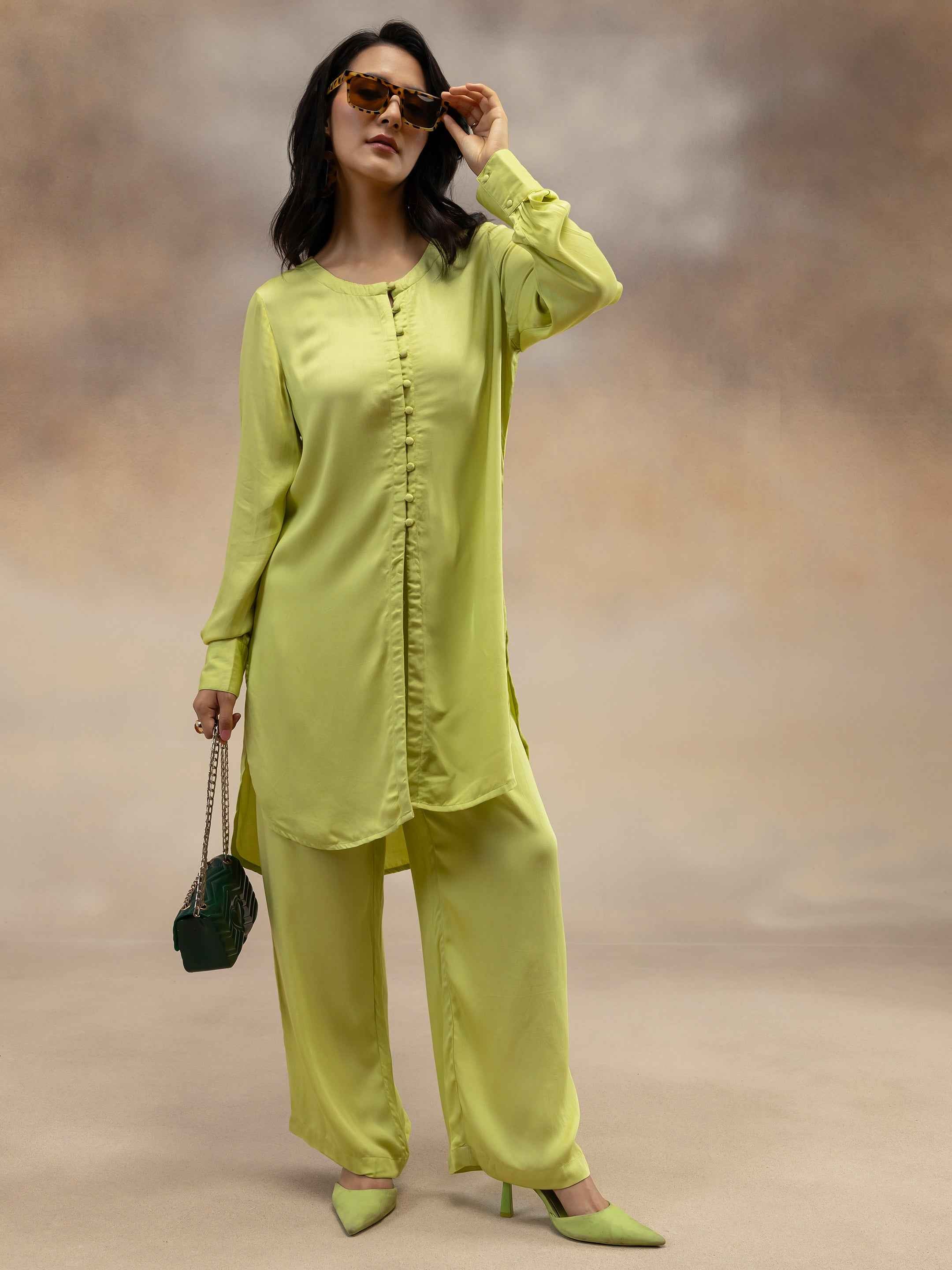 Women Lime Green Kurta Co-Ord Set