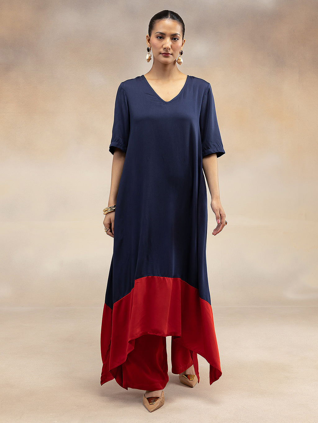 Navy Luxe Colorblock A-Line Kurta