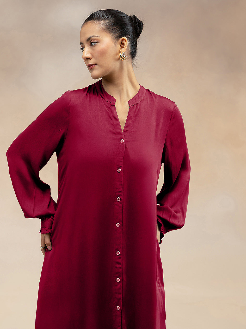 Women Magenta Modal Button-Down Kurta
