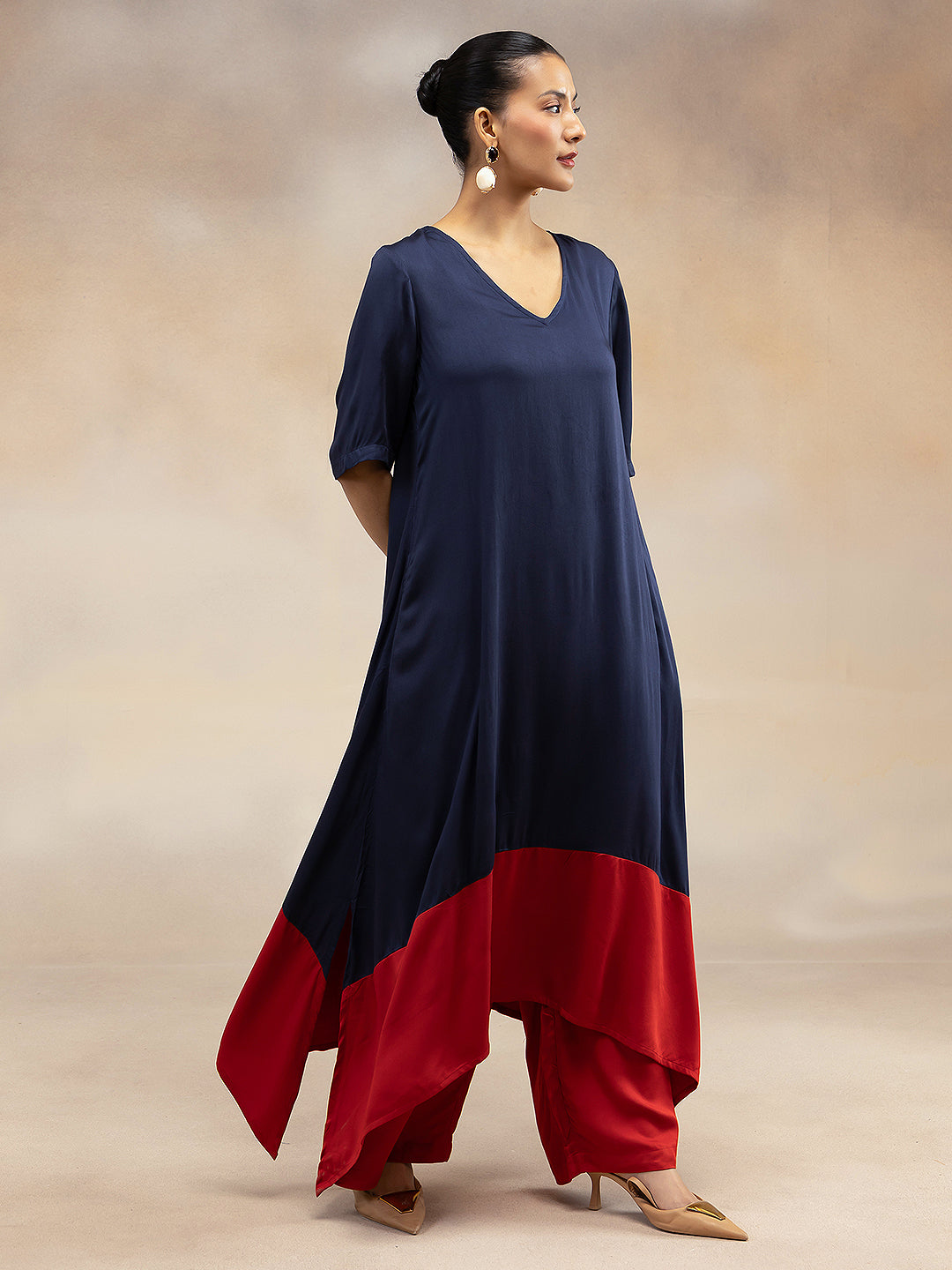 Navy Luxe Colorblock A-Line Kurta