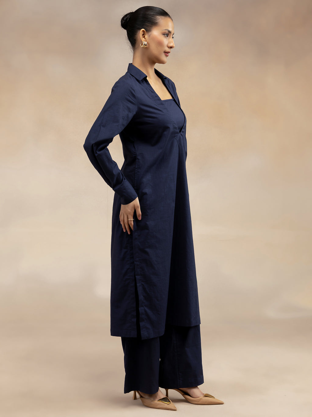 Women Navy Cotton Slub 3-Piece Kurta Set
