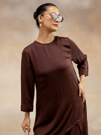 Women Brown Modal Asymmetric-Cut Kurta Set