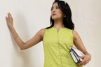 Women Pear Green Cotton Slub Straight Kurta Set