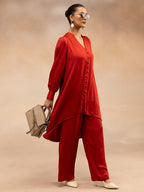 Women Red Modal Asymmetric Hem Kurta