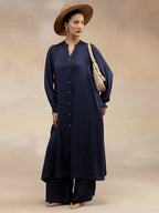 Women Navy Modal Button-Down Kurta