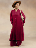 Women Magenta Modal Button-Down Kurta Set