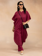 Women Magenta Cotton Dobby Kaftan Kurta Set