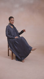 Women Navy Solid Zari Embroidered Anarkali Dress with Crushed Dupatta